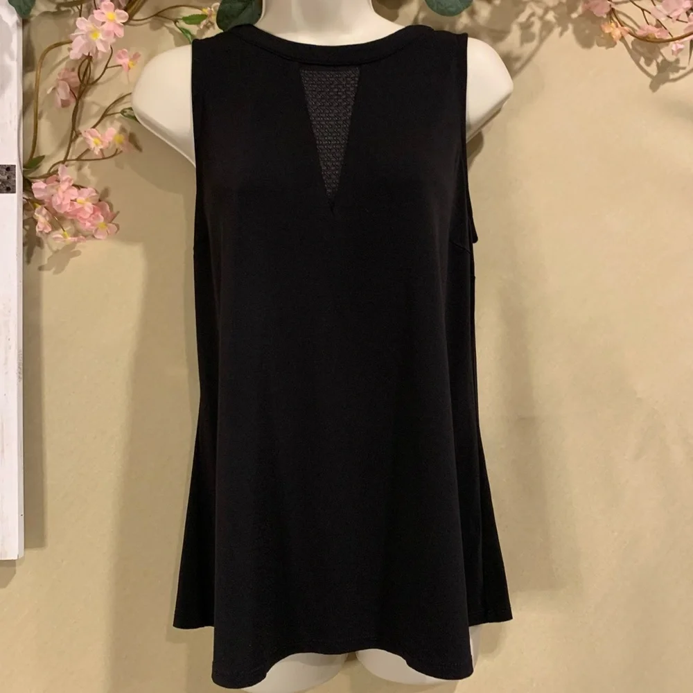 Noir | Black Top with Mesh V Neck Detail | Size XS - Picture 1 of 5